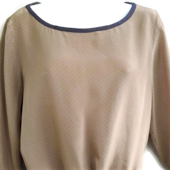 SILK Club Monaco Beige Dress Polka Micro Dot Boat Neck Drawstring 8 - Picture 4 of 7